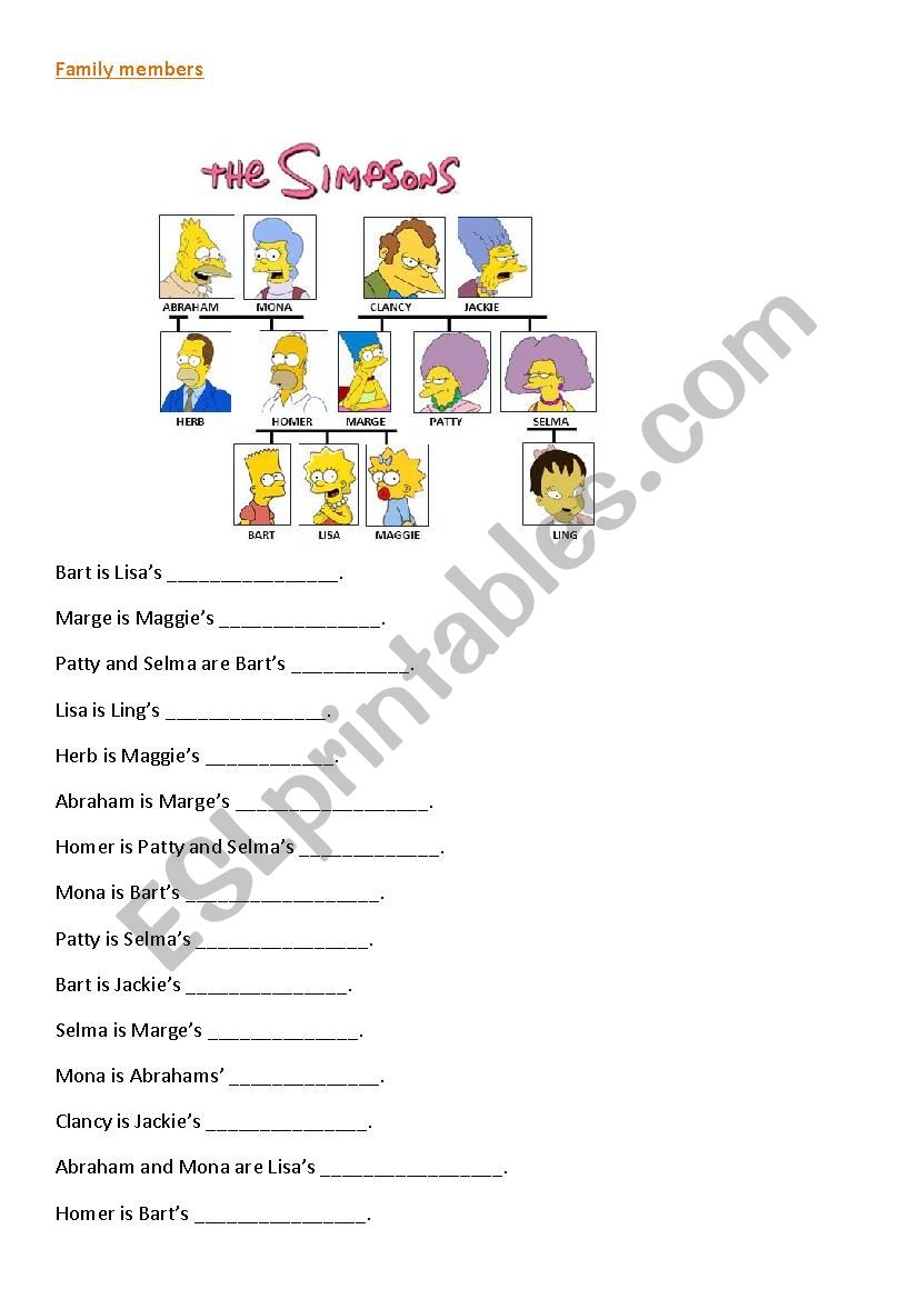 Family members_Simpsons worksheet