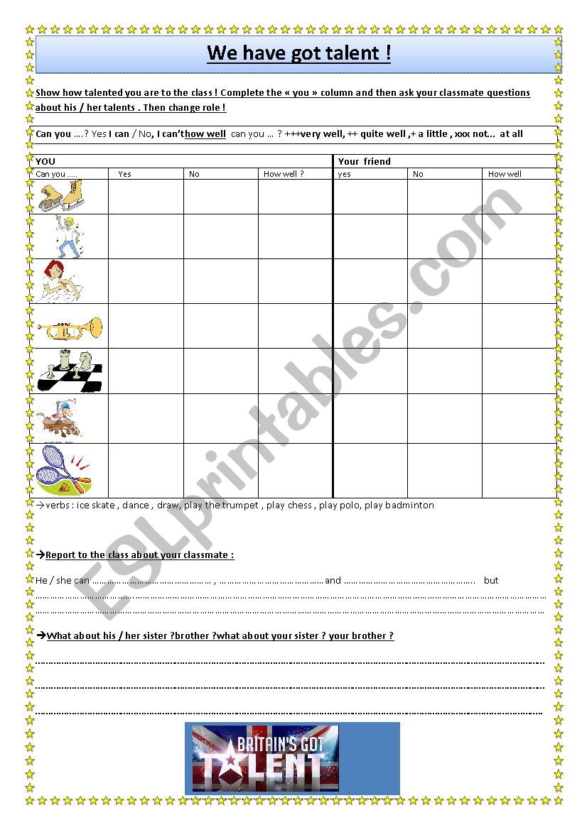 we have got talent worksheet