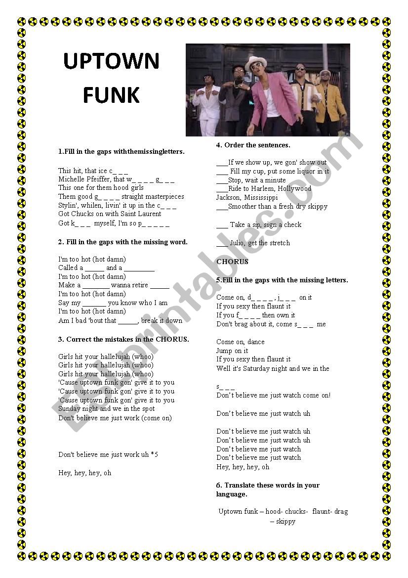 Uptown Funk- Mark Ronson worksheet