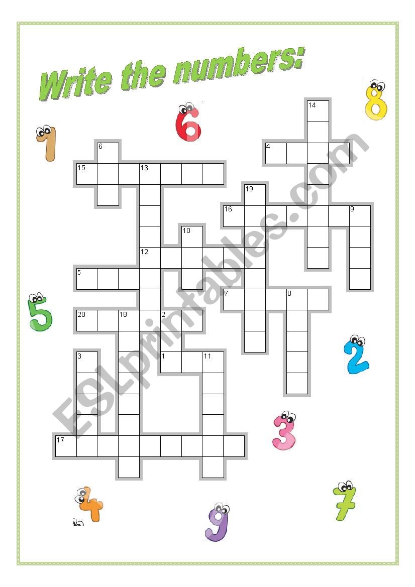 CROSSWORD NUMBERS 1 - 20 worksheet