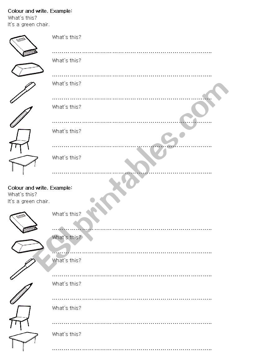 School things and colours worksheet