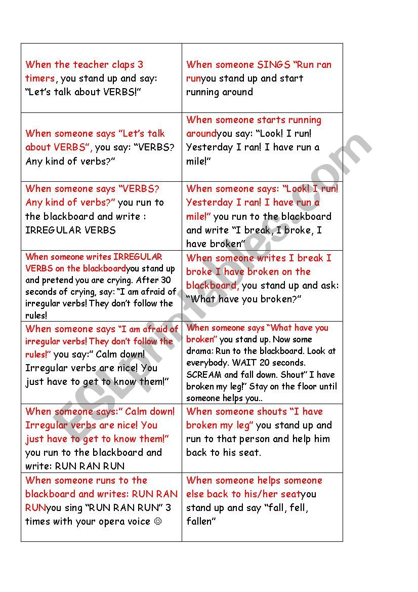 Chain Reaction: irregular Verbs