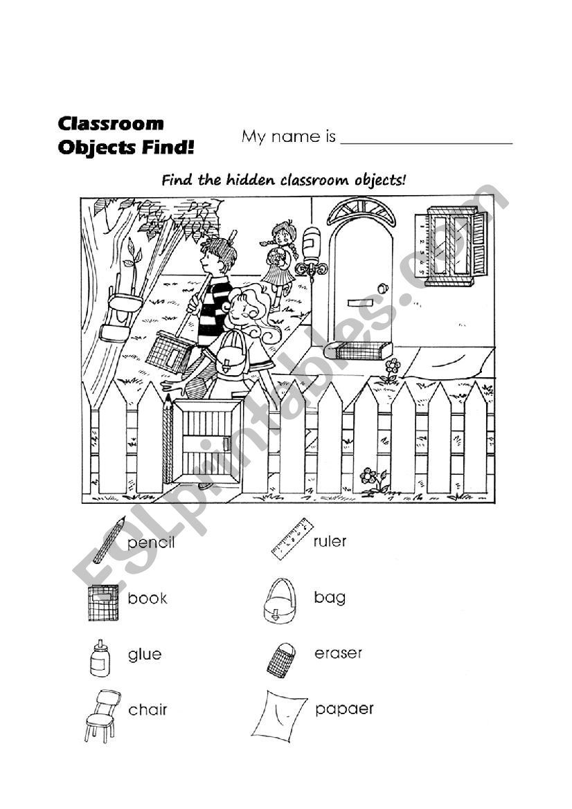 classroom objects worksheet