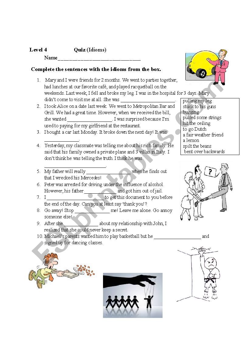 Idiom Quiz worksheet