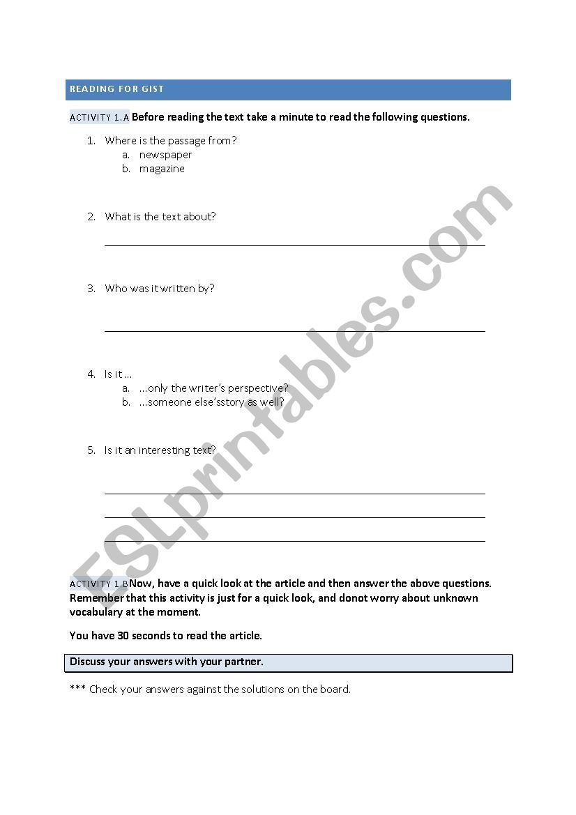 Jigsaw reading activities worksheet