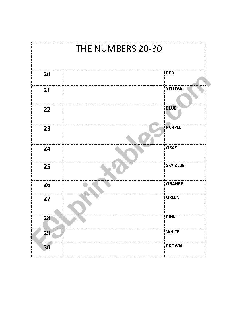 the numbers 20-30 worksheet