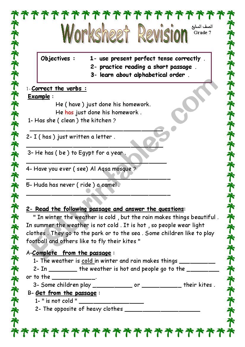 present perfect worksheet