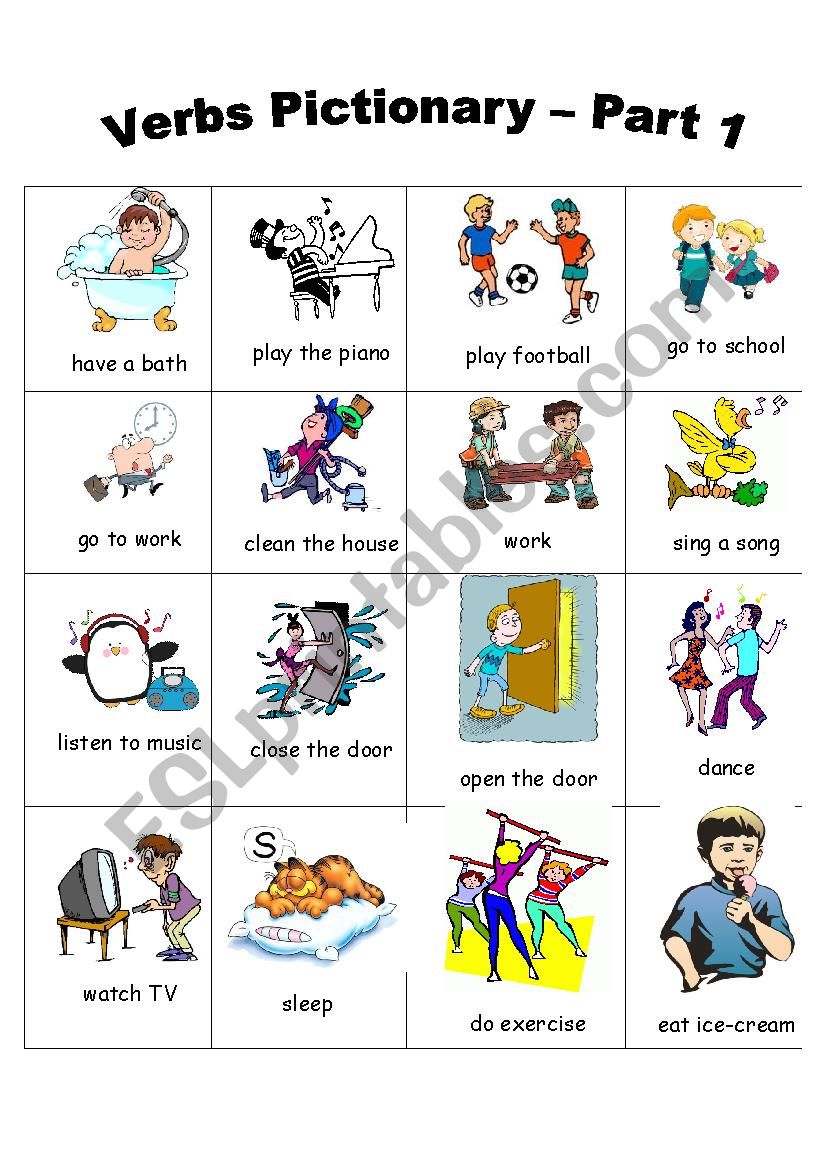 Verb Pictionary - Part 1 worksheet