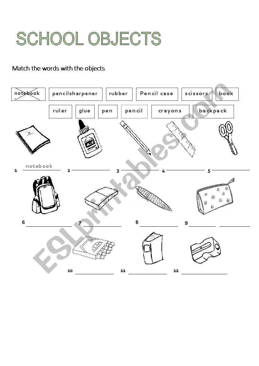 School Objects worksheet