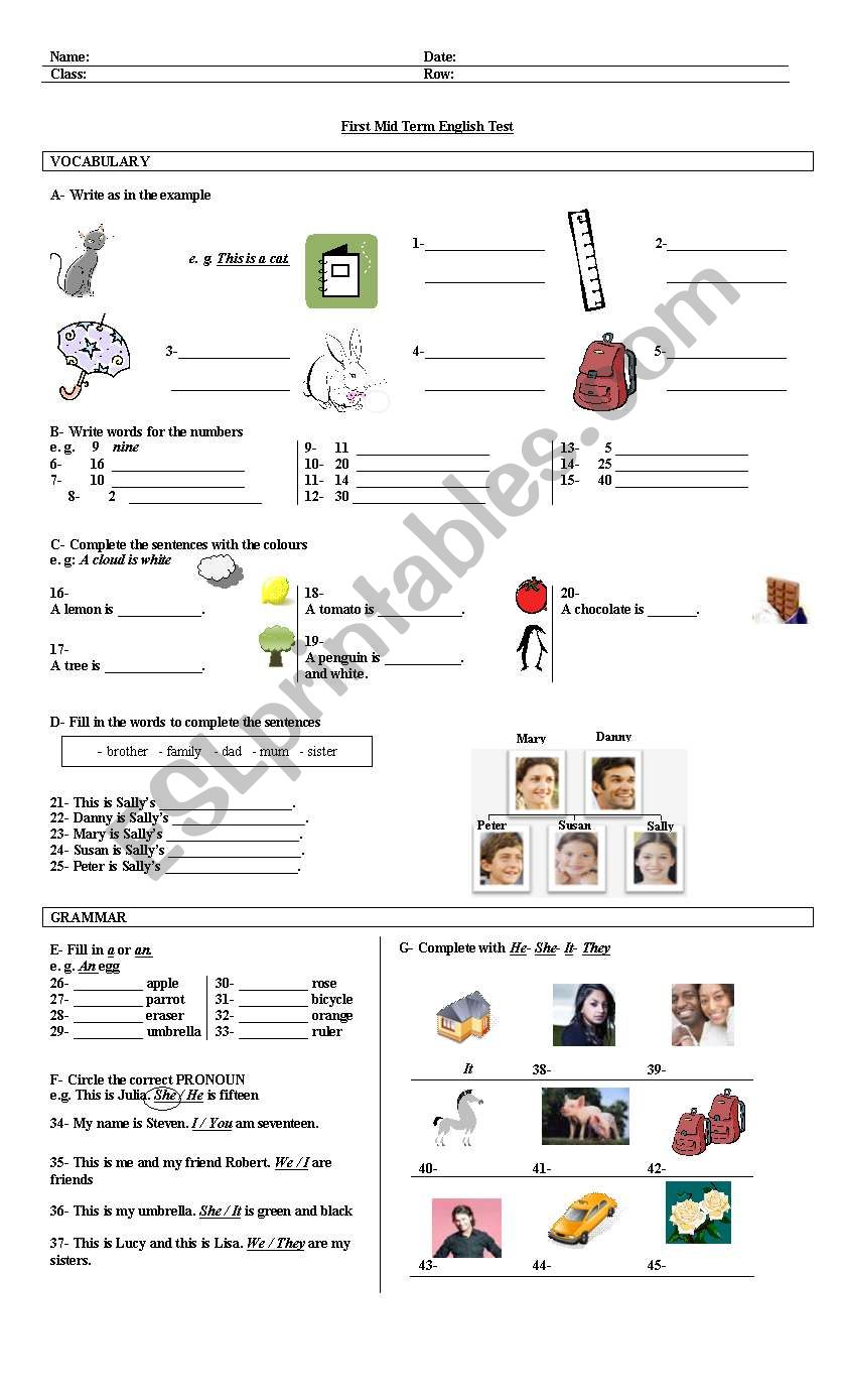 Mid Term Exam for Teenager Beginners