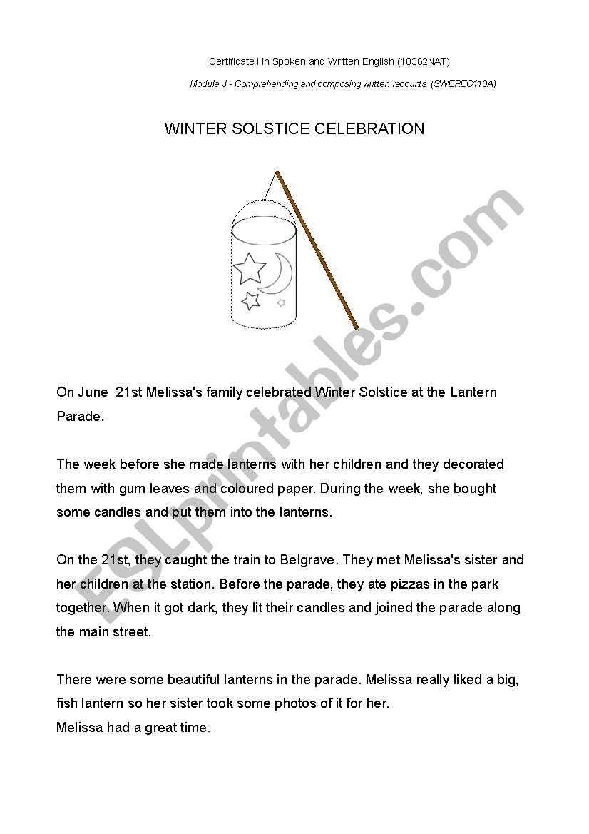 The Lantern Parade worksheet