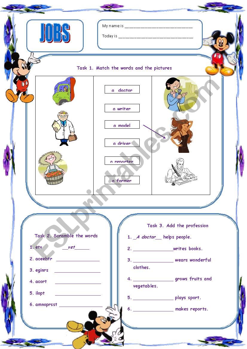 Jobs worksheet