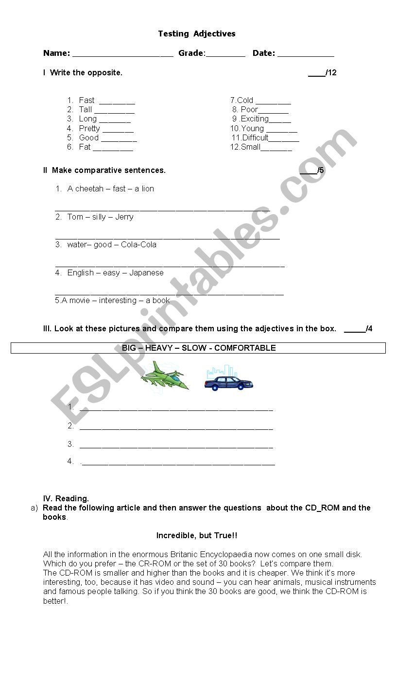 Adjectives - comparison worksheet