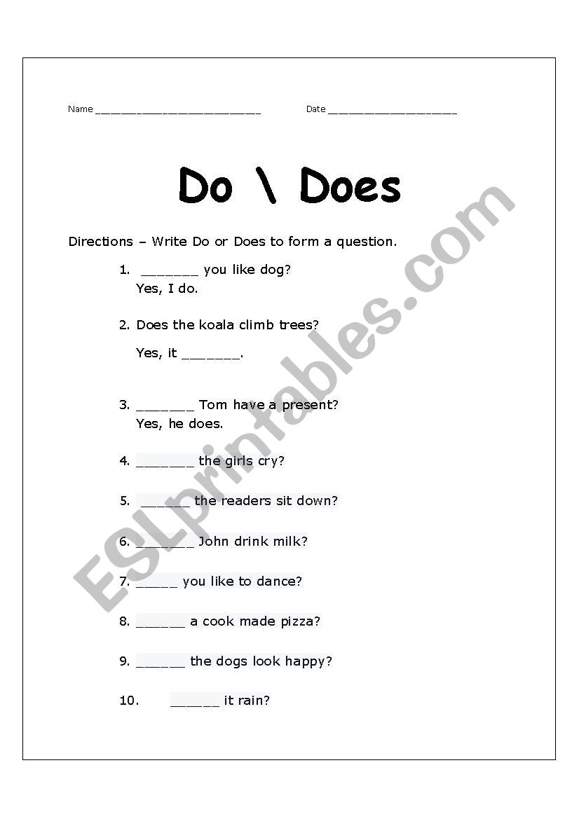 Do Does Exercise ESL Worksheet By Teacher JK