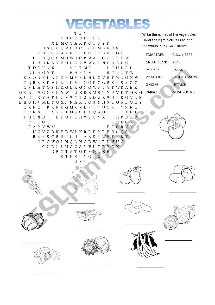 Vegetables Wordsearch worksheet