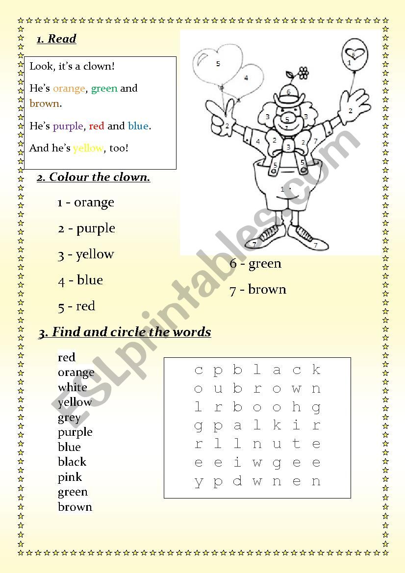 colours worksheet