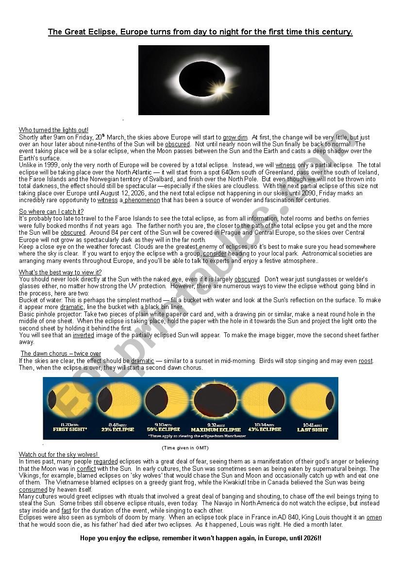 Solar Eclipse Europe 20th March 2015