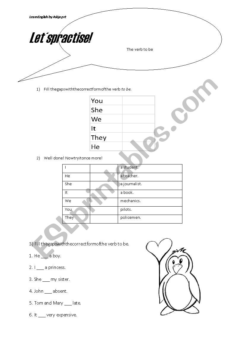 Practice the verb to be worksheet