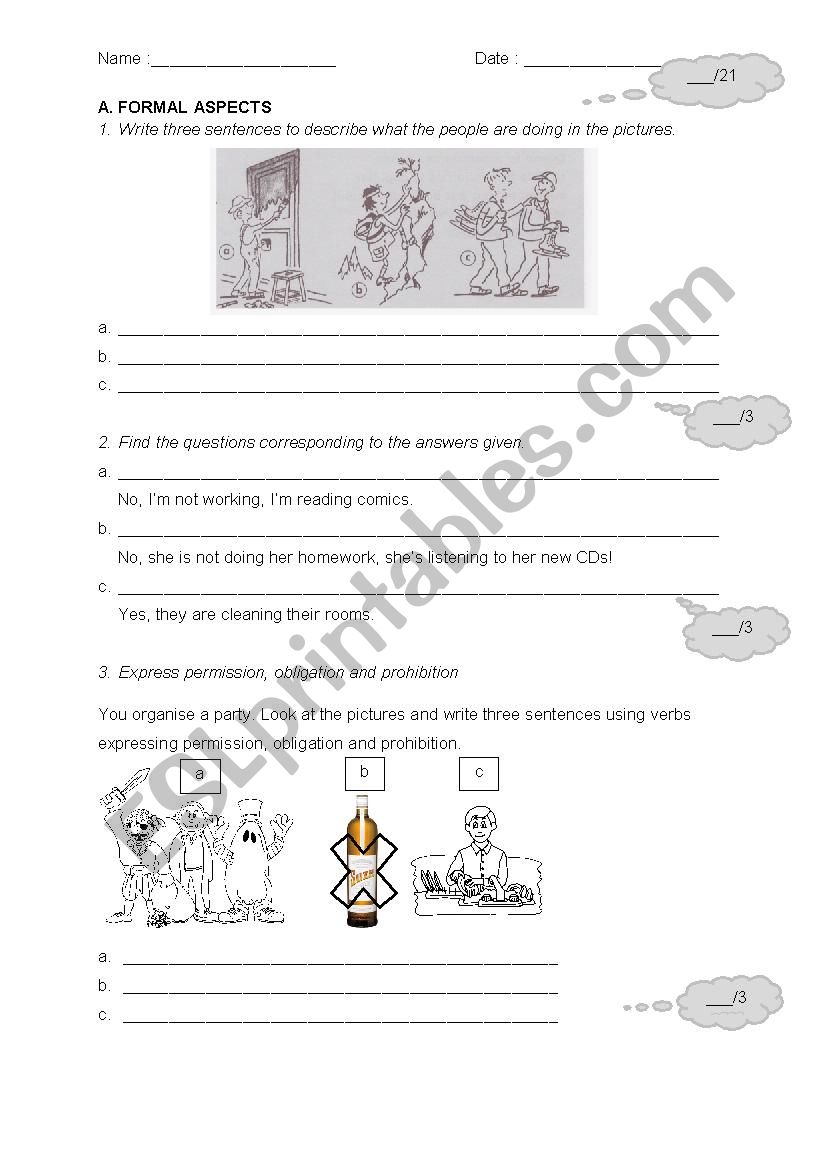 Grammar test worksheet