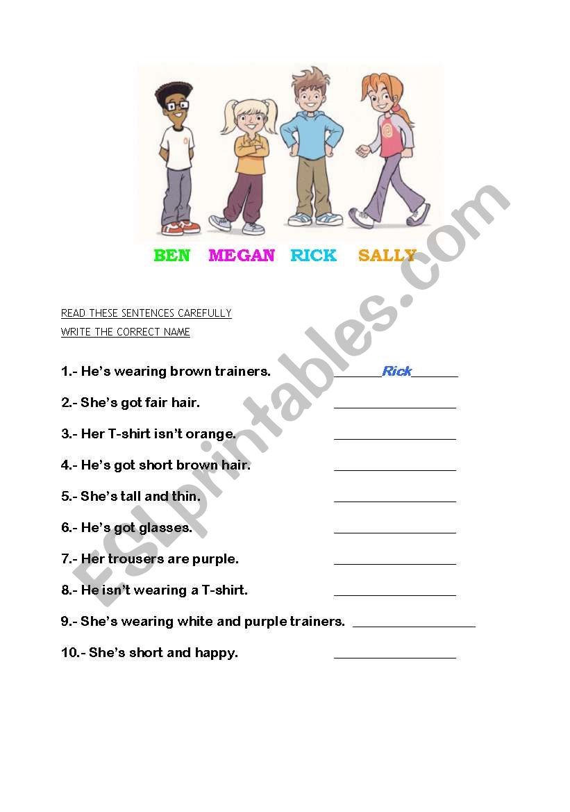 DESCRIPTION of CHILDREN worksheet