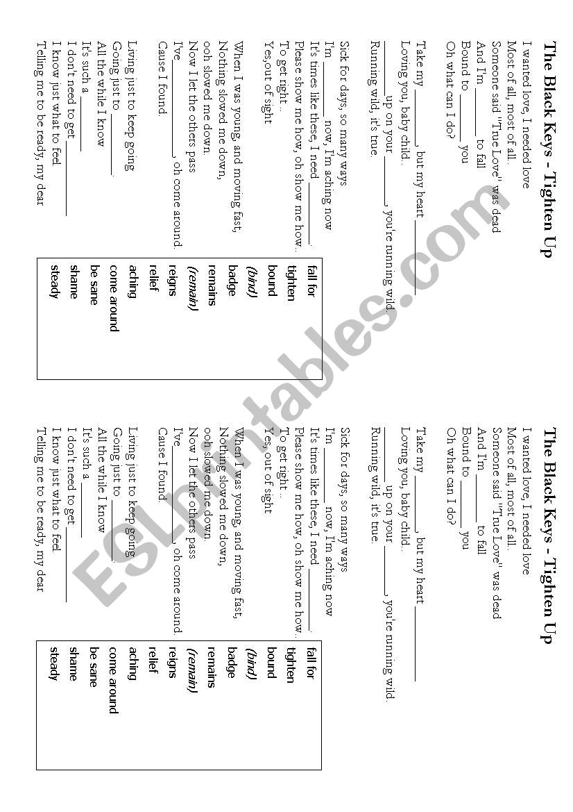 The Black Keys - Tighten up  worksheet