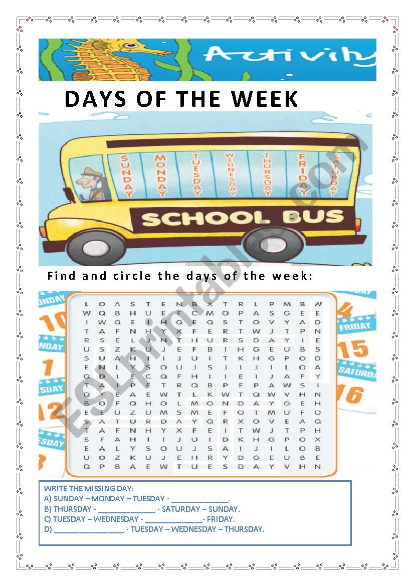 Days of the week worksheet