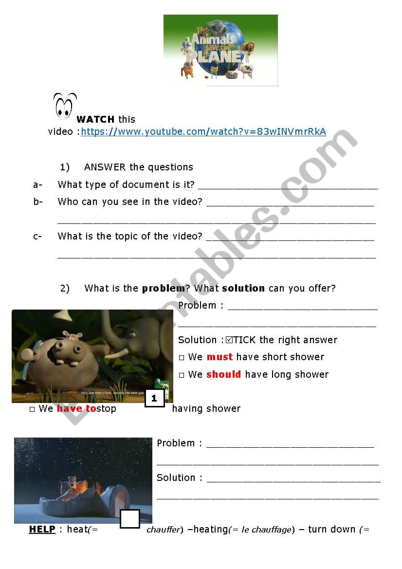 The animals save the planet worksheet