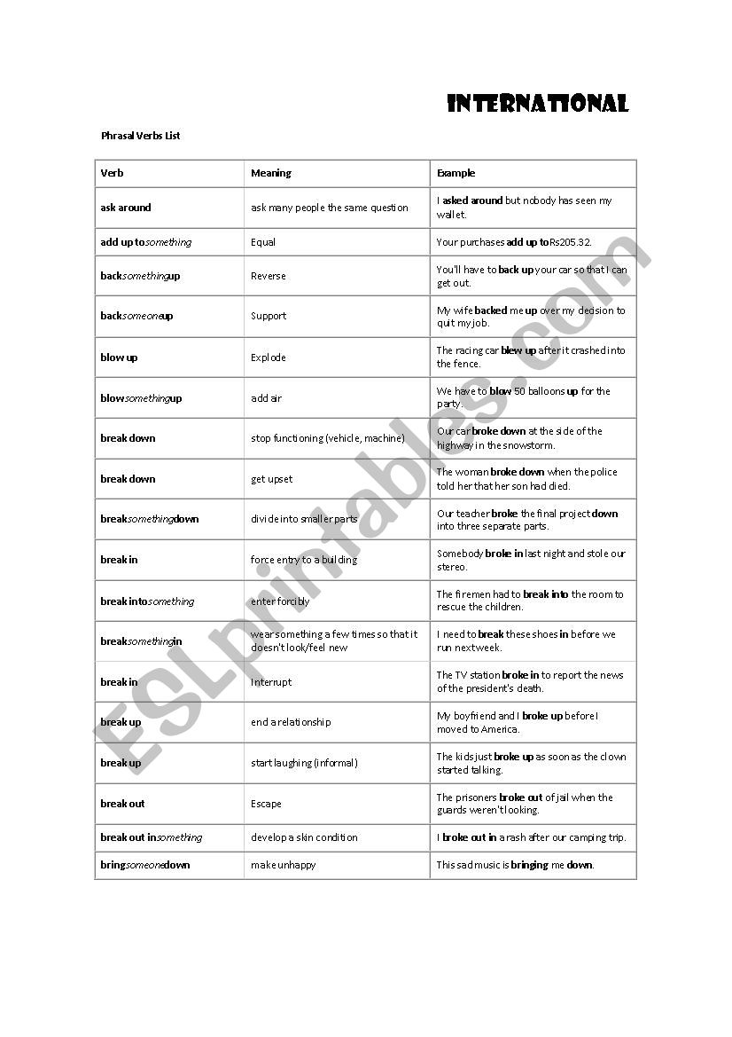 Phrasal Verbs worksheet