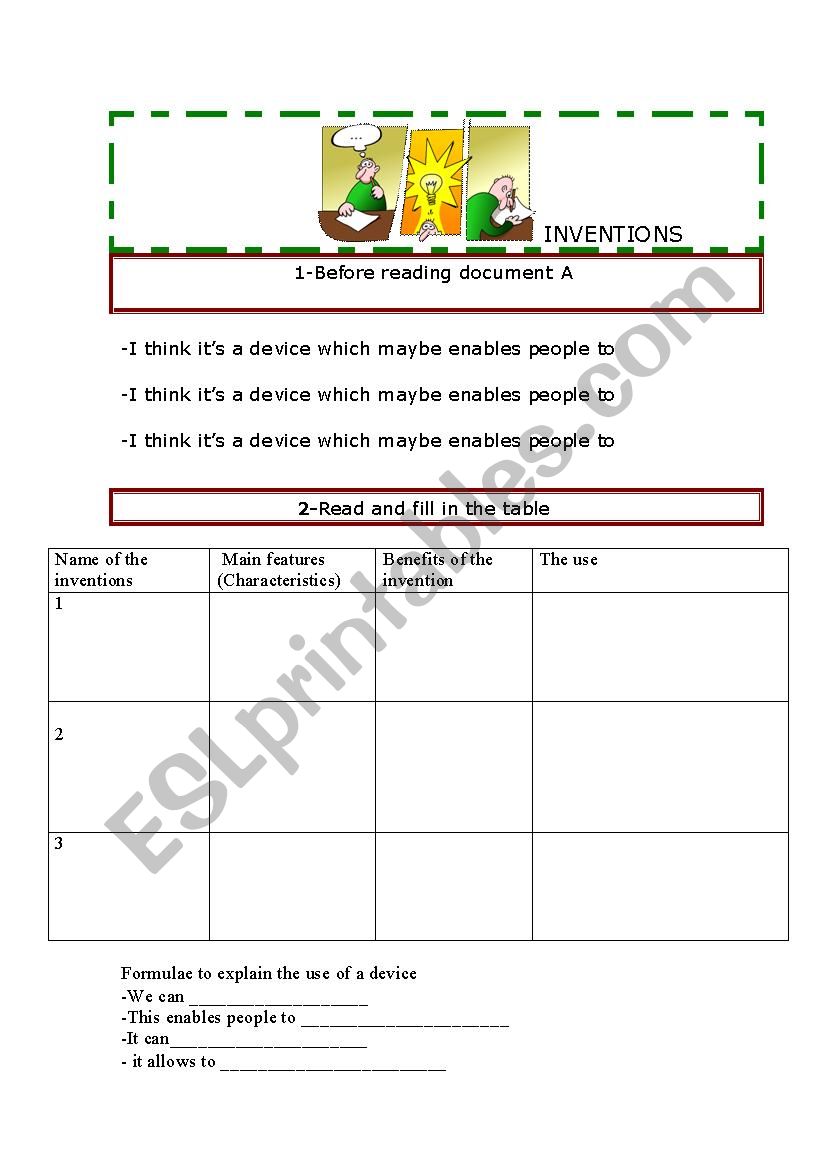 Inventions speaking activity worksheet