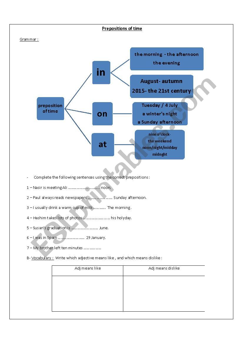 prepositions of time and quantifiers