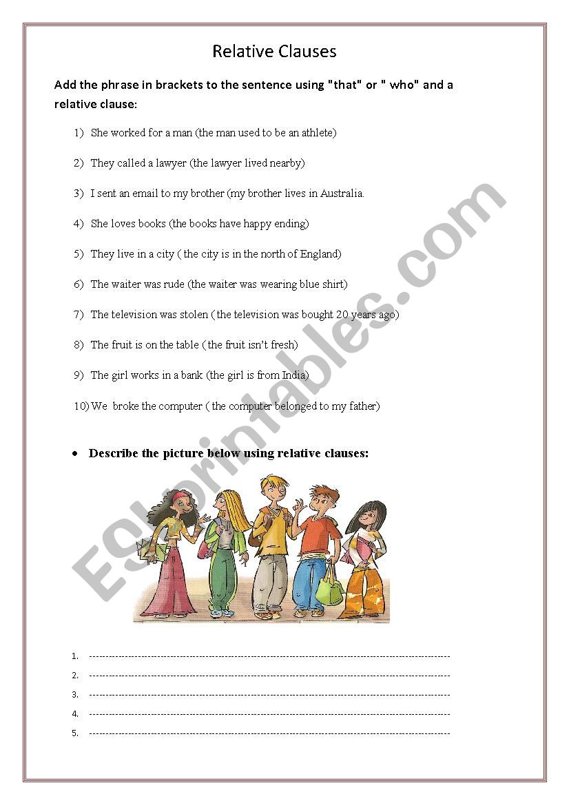 relative clause worksheet