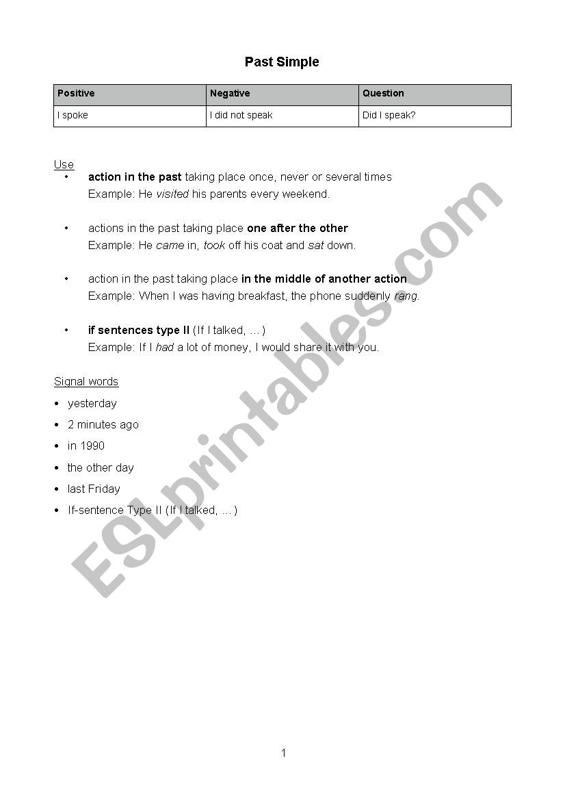 Past Simple, Past Progressive, comparison of Past Simple to Present Perfect