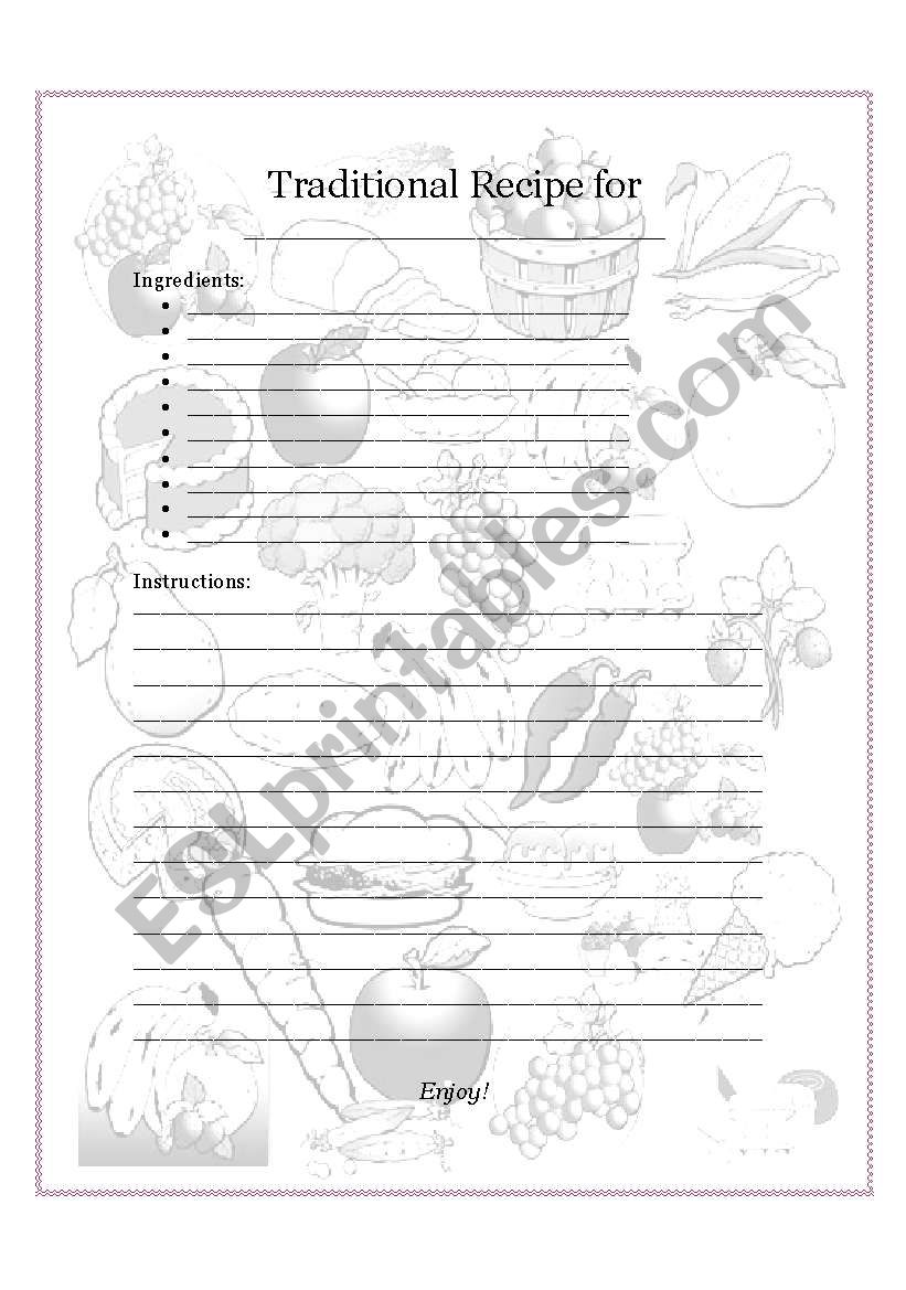 Traditional Recipe worksheet