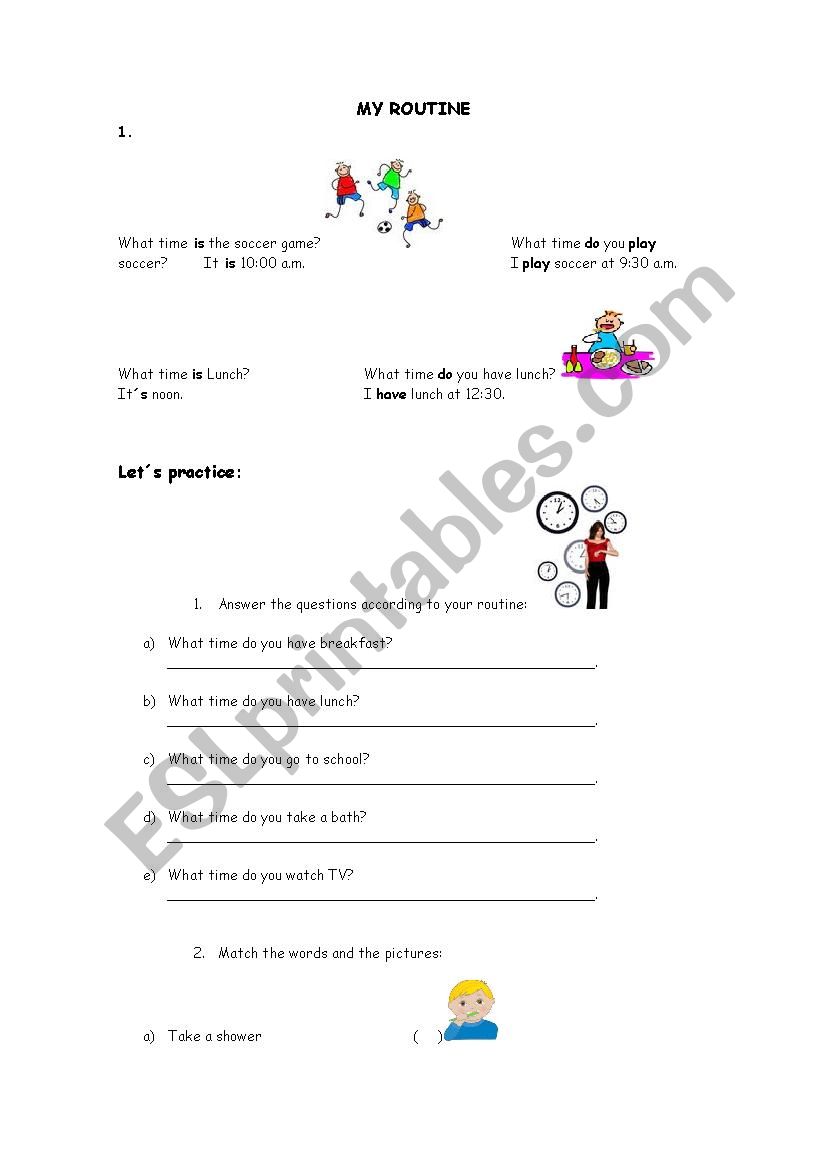 my routine - simple present worksheet