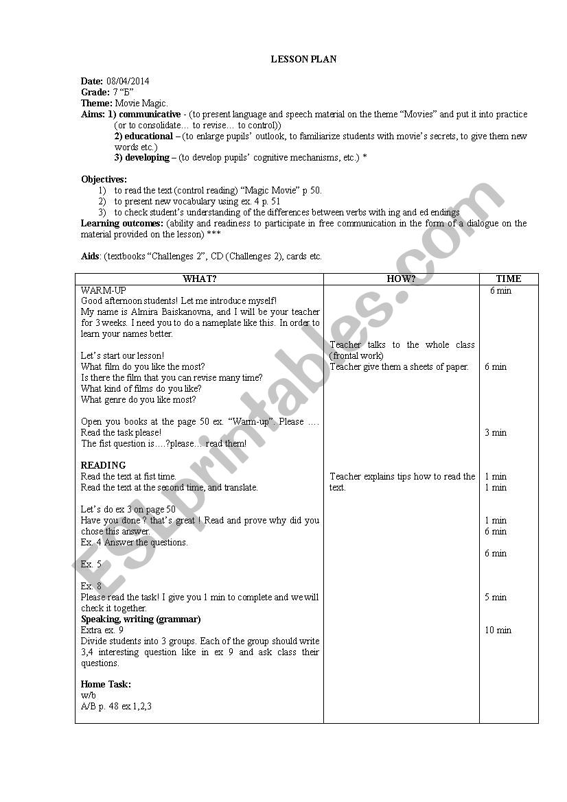 Lesson plans fo 7th grade worksheet