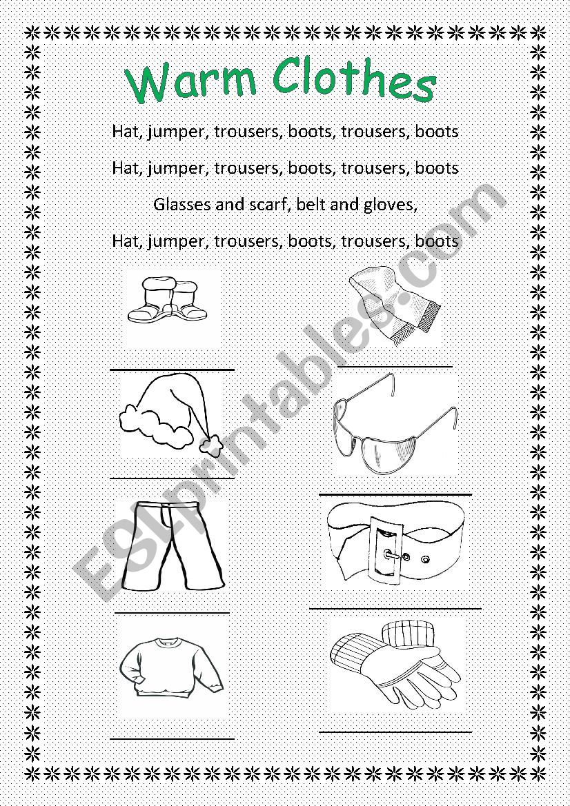 Warm clothes worksheet