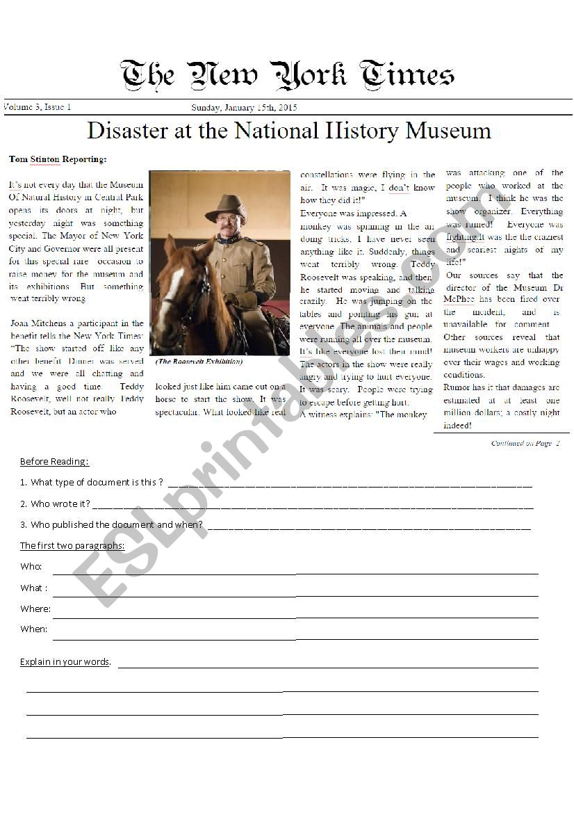 A Night at the Museum 3: Newspaper Article