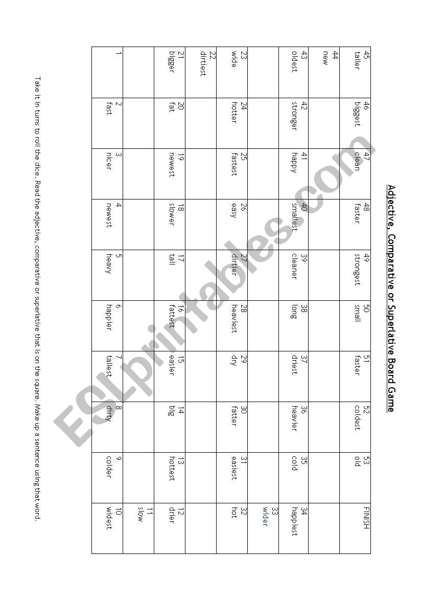 Adjectives, Comparatives and Superlatives Board Game