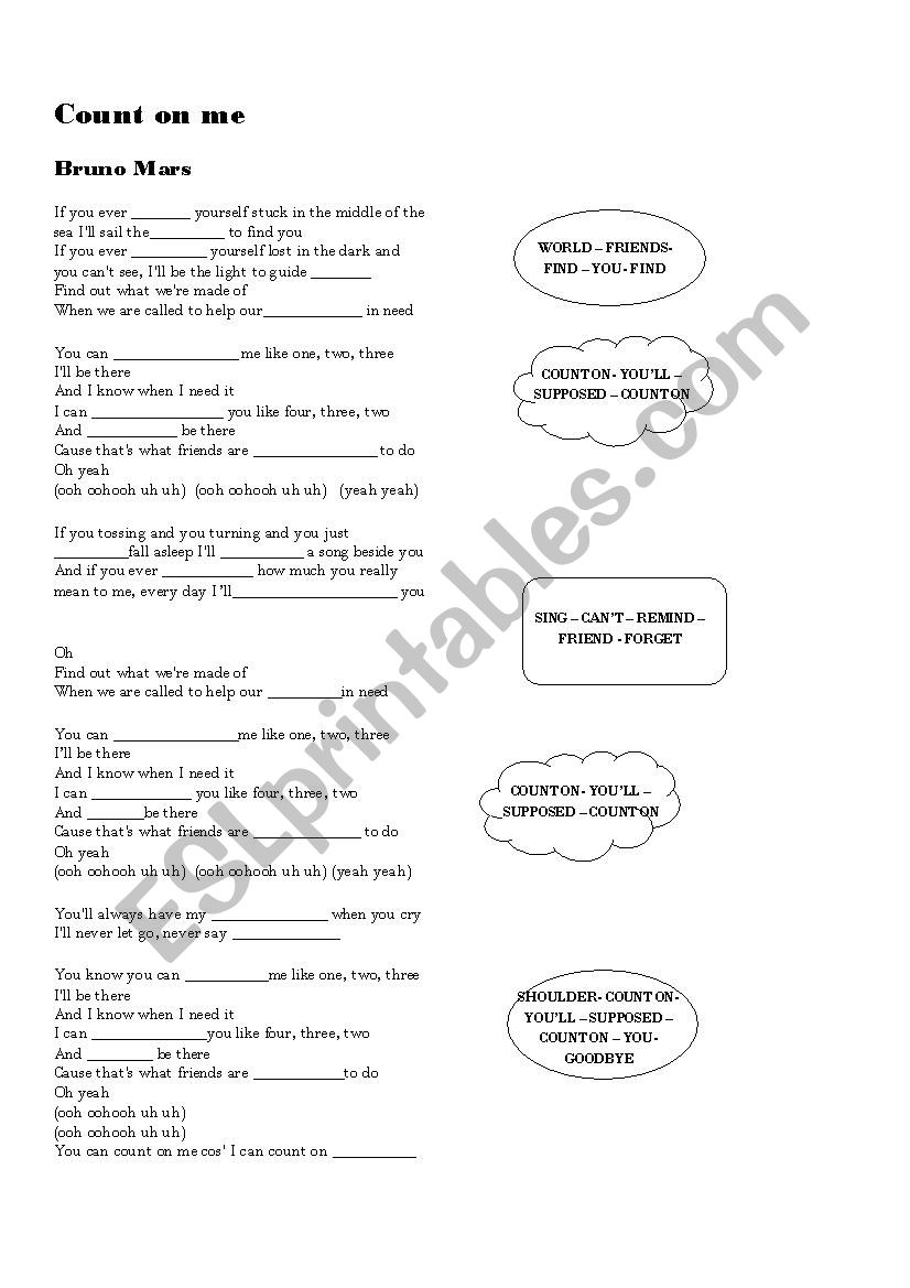 Count on me_Song_Bruno Mars worksheet