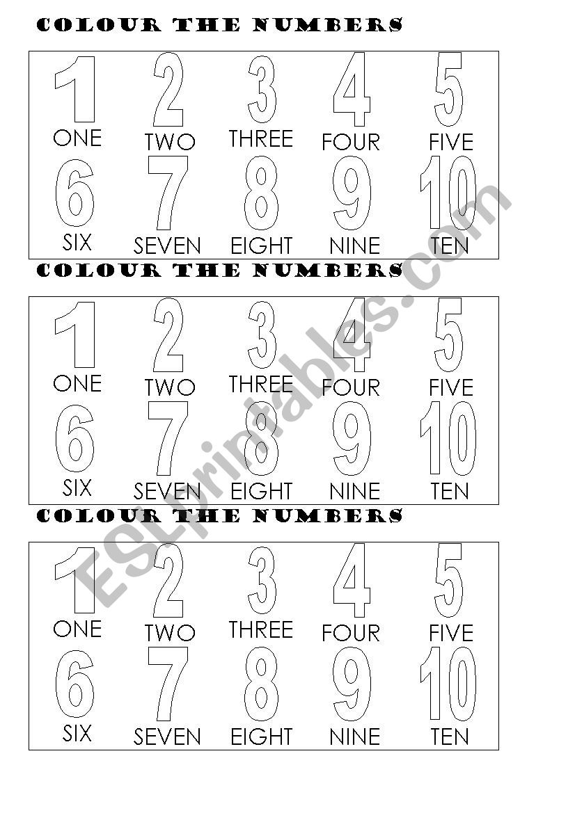 Colour the numbers 1-10 worksheet