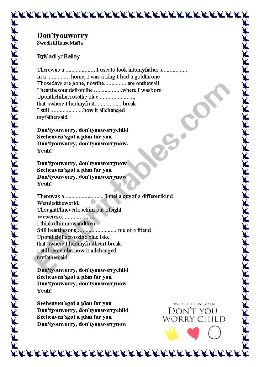 Song - Don´t you worry - ESL worksheet by VeronicaW