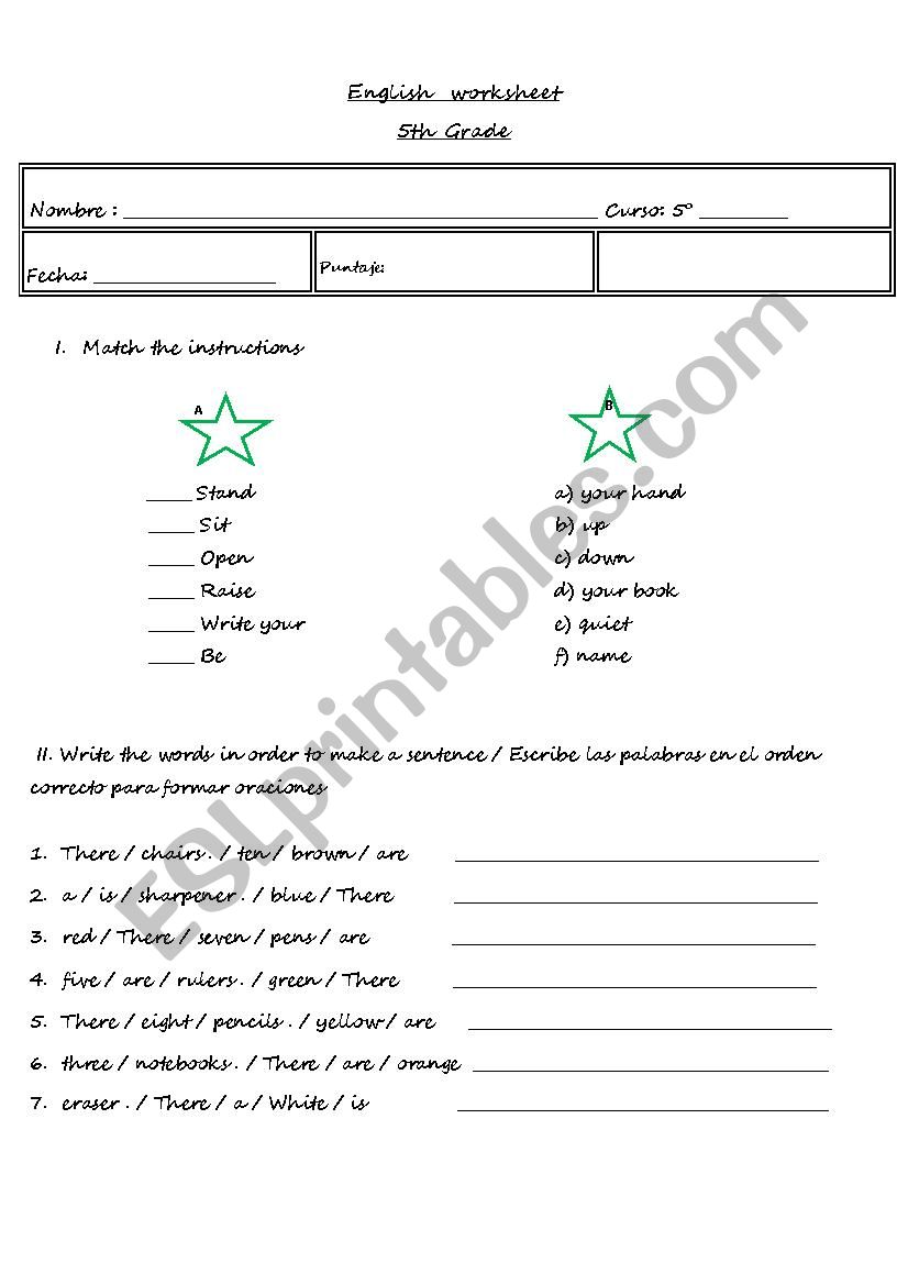 Classroom objects worksheet