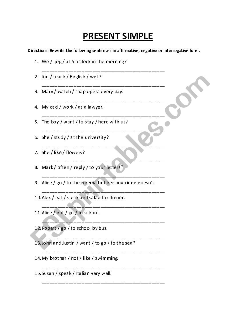 Present Simple Writing Exercise - ESL worksheet by nvedrero