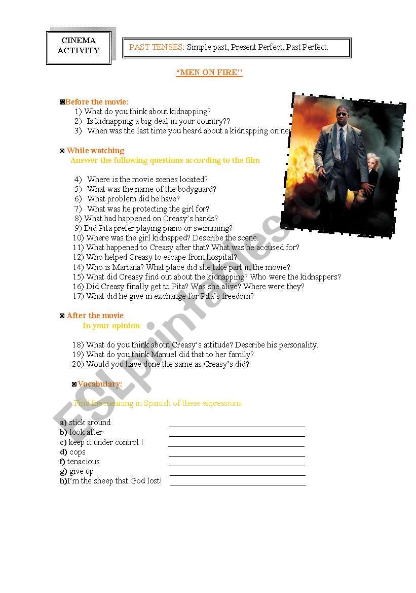 MAN ON FIRE movie worksheet