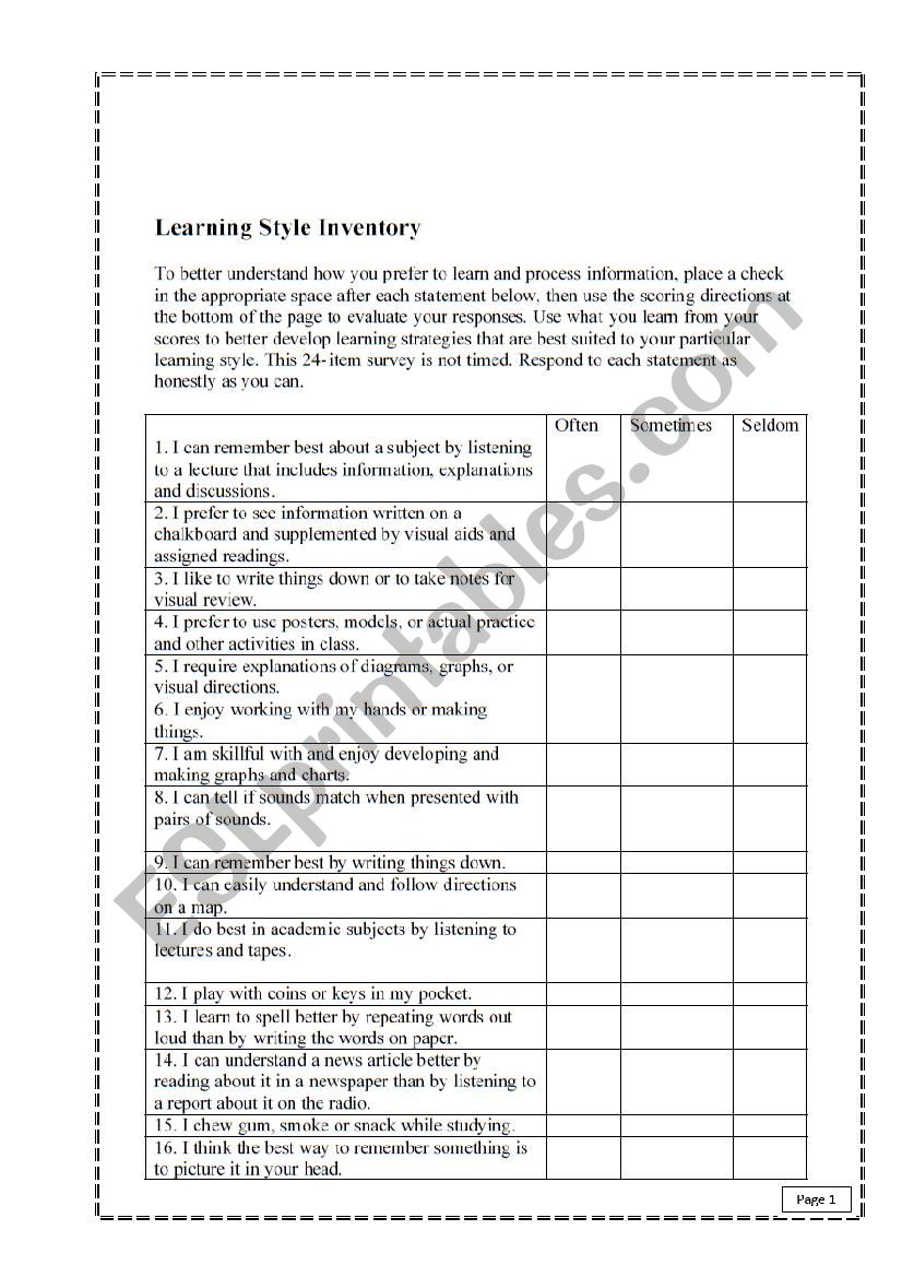Learning Test worksheet
