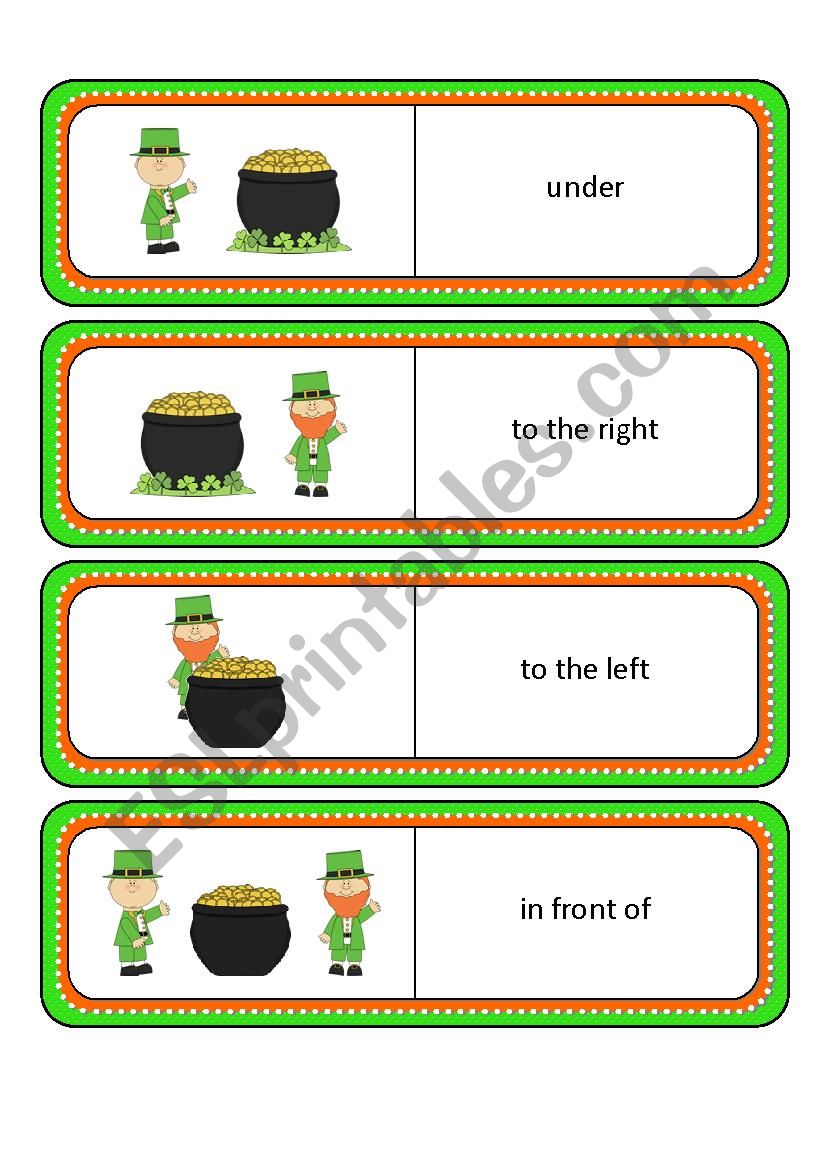Where is the Pot of Gold Preposition Dominoes and Memory Cards