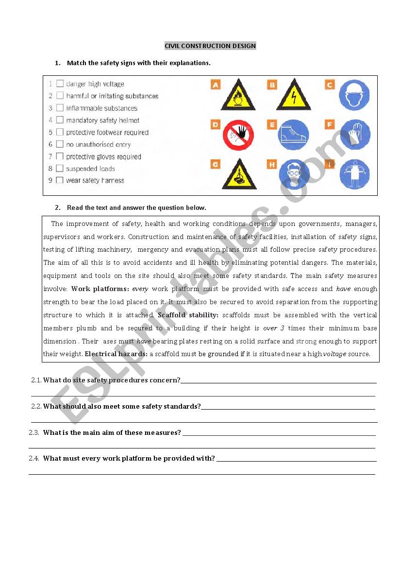 Civil construction worksheet