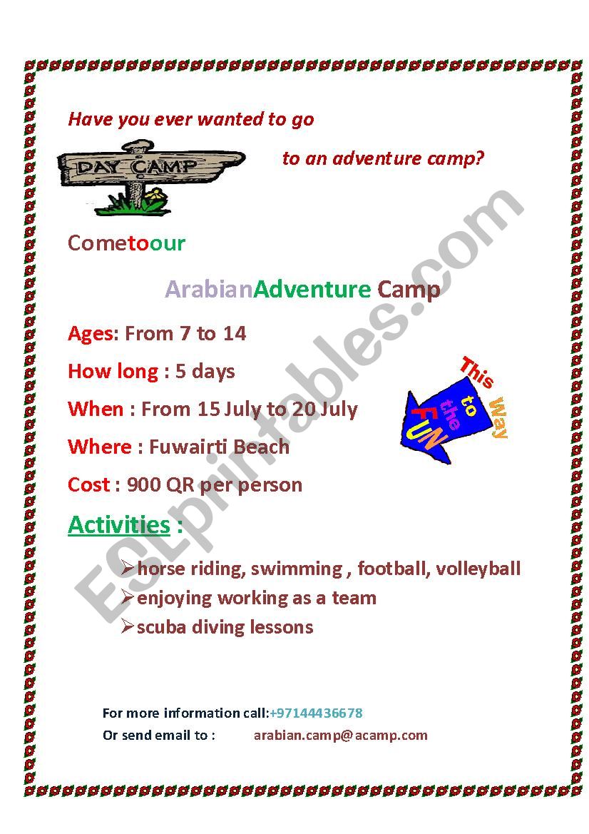 Camping ad worksheet