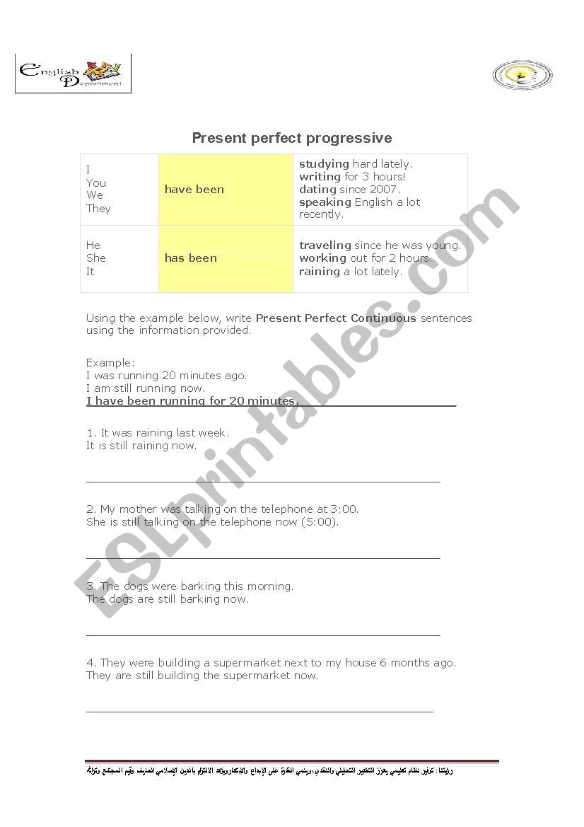 present perfect progressive (continuous)