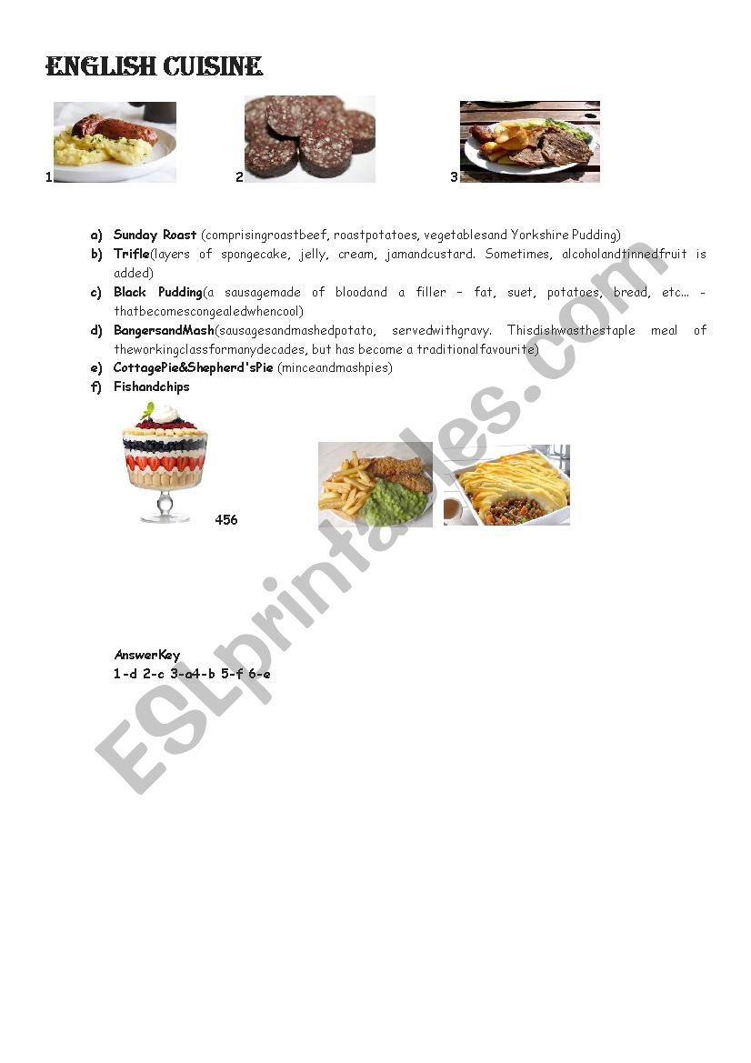 English Cuisine worksheet